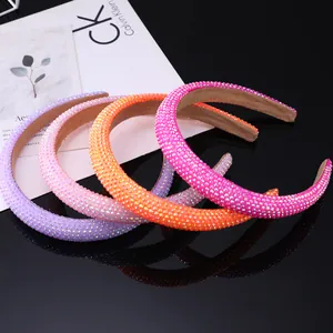 Set of four colorful rhinestone padded headbands for women in purple, pink, and orange