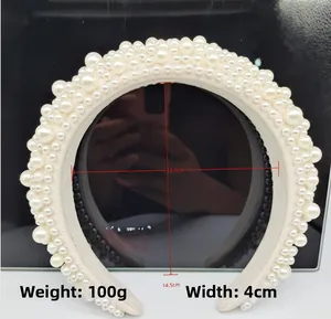 Baroque sponge headband with white pearls, measuring 4cm wide and weighing 100g