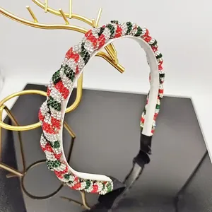 Cerchietto natalizio intrecciato con cristalli rossi verdi bianchi per feste festose