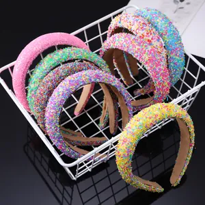 Baroque Colorful Sprinkle Wide Sponge Headband High Cranial Top Rainbow Glitter Beads Hairband For Women Fashion Accessory
