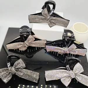 Korean Style Large Bow Hair Claw Clip For Women Elegant Sparkling Rhinestones Resin Hair Accessories For Daily Party