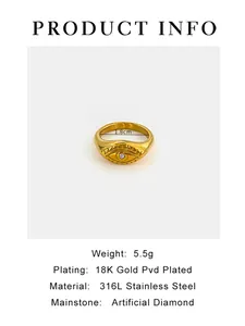 Specifications of 18K gold plated stainless steel evil eye ring with 1.8cm diameter