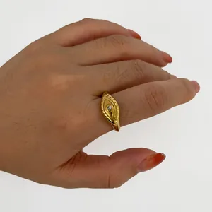 Vintage Stainless Steel Evil Eye Ring For Women 18K Gold Plated Rhinestone Inlaid Signet Ring Bohemian Fashion Jewelry Gift