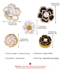 Vista detallada de los gemelos de flor de esmalte con dimensiones y especificaciones