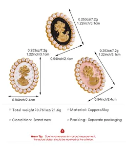 Especificaciones detalladas de gemelos de camafeo vintage en tres opciones de color.
