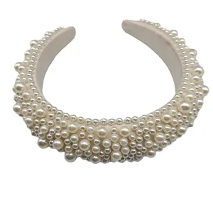 Baroque padded sponge headband with cream pearls and rivets for high-crown hairstyling
