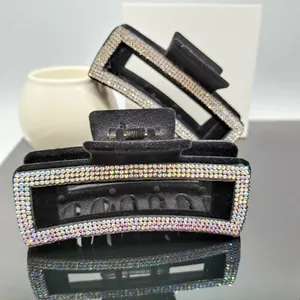 Pinces à cheveux élégantes en velours noir avec strass AB brillants pour femmes