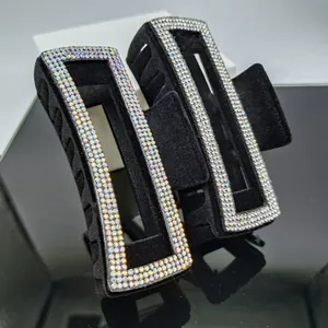 Pince à cheveux élégante en velours noir avec strass colorés pour accessoires de femme