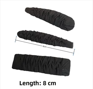 Three-piece set of black woven fabric hair clips with 8cm length measurement detail