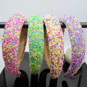 Colorful glitter sponge headbands set in pink, green, yellow and purple for women
