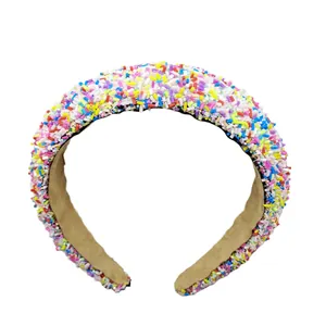 Rainbow sprinkle wide sponge headband with colorful glitter candy texture in baroque style