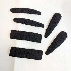 6-piece black fabric wrapped hair clip set including BB clips and rectangular barrettes