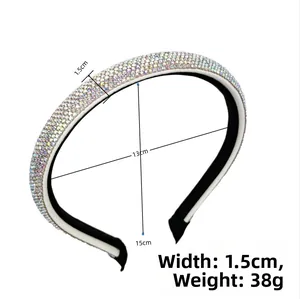 Macro detail of luxury rhinestone headband showing 1.5cm width and non-slip lining
