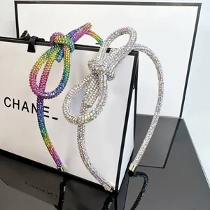 Women's Fashion Luxury Full Rhinestone Bowknot Headband Korean Style Sparkling Crystal Knot Hair Band Party Hair Accessories