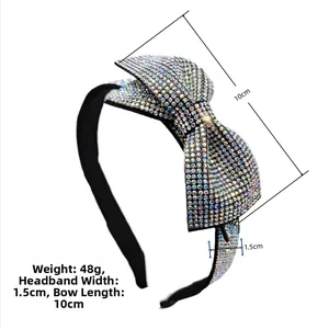 Detail view of sparkling rhinestone bow headband with 10cm bow and 1.5cm wide band