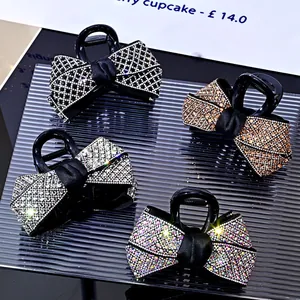 Women Elegant Rhinestone Bow Hair Claw Luxury Sparkling Shark Clip Fashion Hair Accessories For Daily Dating Party