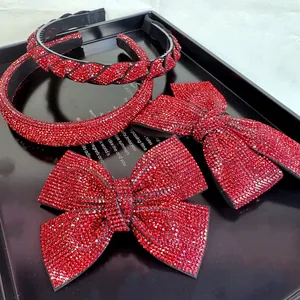Ensemble d'accessoires de cheveux rouges à strass avec serre-têtes et pinces nœuds