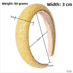 Detailed view of yellow beaded headband width measurement showing 3cm size and texture