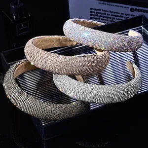 Funkelndes Voller Strass Gepolstertes Stirnband Für Damen Luxus Breiter Dicker Schwamm Haarreif High Top Mode Kopfschmuck Für Party