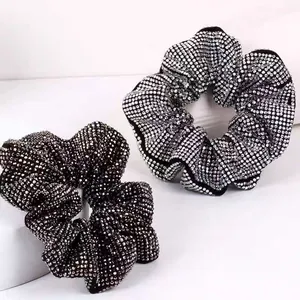 French Vintage Rhinestone Hair Scrunchie Full Shimmer Crystal Large Elastic Hair Tie Sparkling Hair Accessory For Women