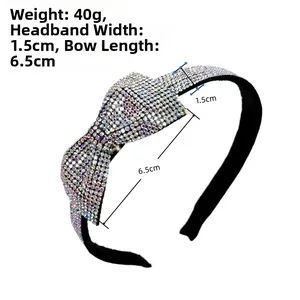 Detailed view of AB crystal bow headband with 6.5cm length and 1.5cm width specs