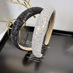 Diadema de Strass de Estilo Coreano Acolchada Ancha para Mujer Elegante Banda de Pelo de Cristal Accesorios de Pelo Vintage