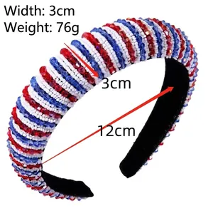 Detail shot of Patriotic US flag colors braided headband showing 3cm width and 76g weight