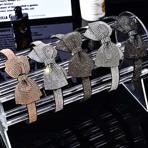 Luxury French Vintage Bow Rhinestone Headband For Women Shinning Crystal Hair Band Elegant Wedding Party Hair Accessories