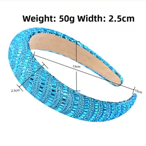 Detailed blue crystal sponge headband with 50g weight and 2.5cm width measurements