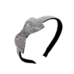 Elegant headband with colorful rhinestones and side bow design for women's hair accessory