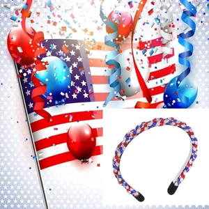 Braided rhinestone headband with red, white, and blue crystals for USA Independence Day decor
