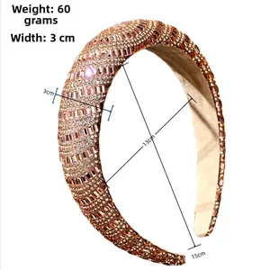 Baroque padded headband with rhinestones: 60g weight, 3cm width, 15cm height details