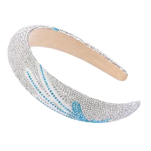 Diadema ancha de diamantes de imitación con ondas azules y diseño de copa alta