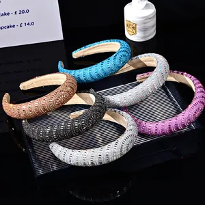 Set of six luxury padded crystal headbands featuring sparkling rhinestones in various colors