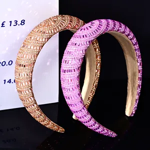 Luxury baroque crystal padded headband in champagne gold and purple with glittering rhinestones