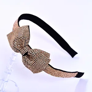 French vintage black wide headband featuring a luxury rhinestone bow design for women