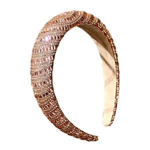 Luxury baroque padded headband with sparkling pink crystals and rhinestones for women