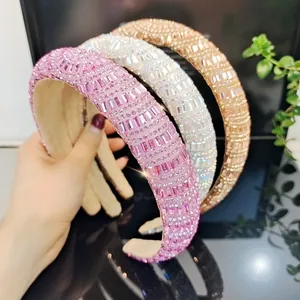 Baroque Padded Sponge Rhinestone Headband For Women High Top Glitter Crystal Hair Hoop Wedding Party Hair Accessories