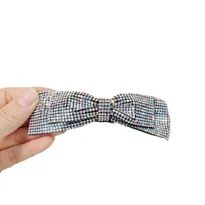 Barrette à cheveux avec nœud et strass colorés pour femmes, design brillant