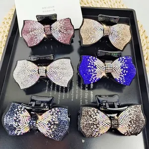 French Vintage Rhinestone Bow Hair Claw Clip Crystal Butterfly Hair Catch Shark Clip Elegant Hair Accessories For Women