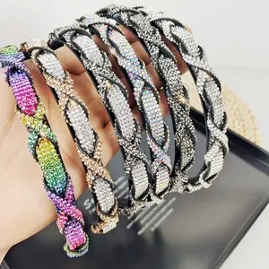 Diadema de lujo francesa trenzada con diamantes de imitación de colores brillantes