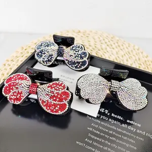 Luxury rhinestone bow hair claw clips in red, blue and silver colors for women