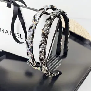 Diadema Trenzada de Strass de Lujo Francés Diadema de Cristal Brillante Torsida para Mujer Accesorio Elegante de Fiesta Boda