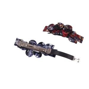 Elegant 3D rose marble texture acetate hair clips with metal spring fasteners for women