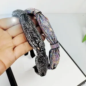 Elegant wide twisted headband with sparkling rhinestones in black and multicolor options