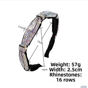 Detailed view of rhinestone headband with 2.5cm width and 16 rows of sparkling crystals