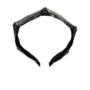 Serre-tête large noué élégant avec cristaux gris pour accessoire de cheveux femme