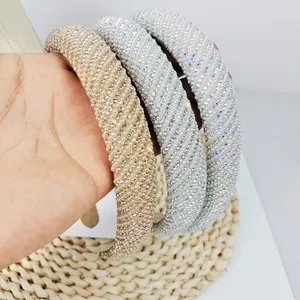 Three-piece rhinestone and pearl padded headbands set in champagne and silver colors