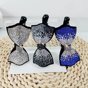 Tres elegantes pinzas para el cabello con lazo y diamantes de imitación en plata y azul