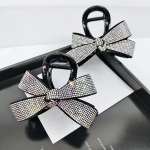 Lot de pinces à cheveux nœud en strass brillants et résine noire pour coiffure élégante